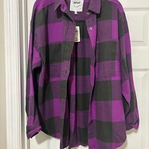 aerie Purple and Black Buffalo Plaid Shirt
